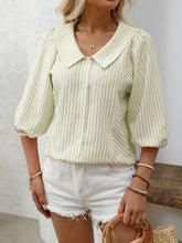 Striped Button Down 3/4 Sleeve Shirt OutfitFlow
